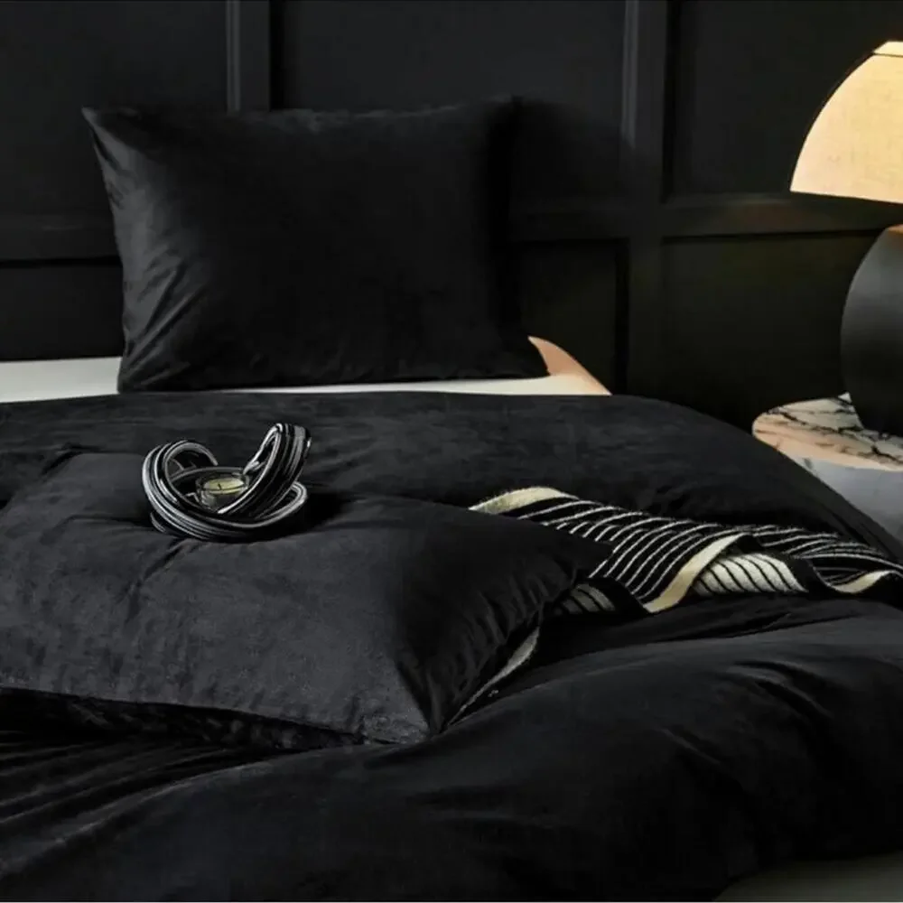 🆕 Black Velvet Duvet Set Queen Luxury Hotel Vibes Cozy Bedding New With Tags